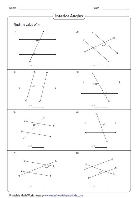 Interior Angles Worksheet