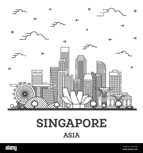 Outline Singapore City Skyline with Modern Buildings Isolated on White ...