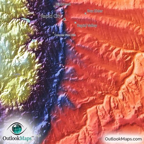 South Dakota Topography Map | Physical Terrain in Bold Colors