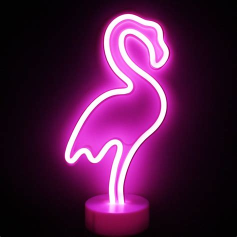 XIYUNTE Pink Flamingo Neon Light Neon Signs with Base, Battery Powered ...