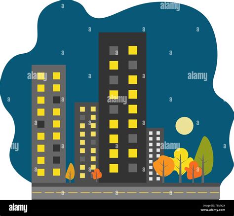 Night town illustration vector on white background Stock Vector Image ...