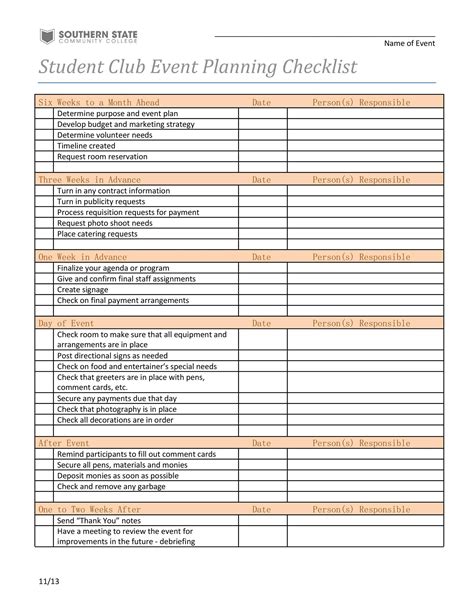 Printable Event Planning Checklist Template