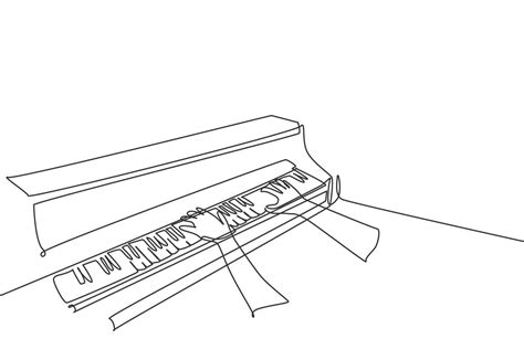 One continuous line drawing of young happy male pianist playing classic ...