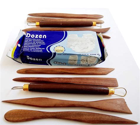 Dozen Modelling Air Hardening Clay 500gm Wooden Clay Tools