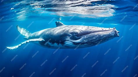 Premium AI Image | Blue whale swimming in the blue ocean Underwater ...