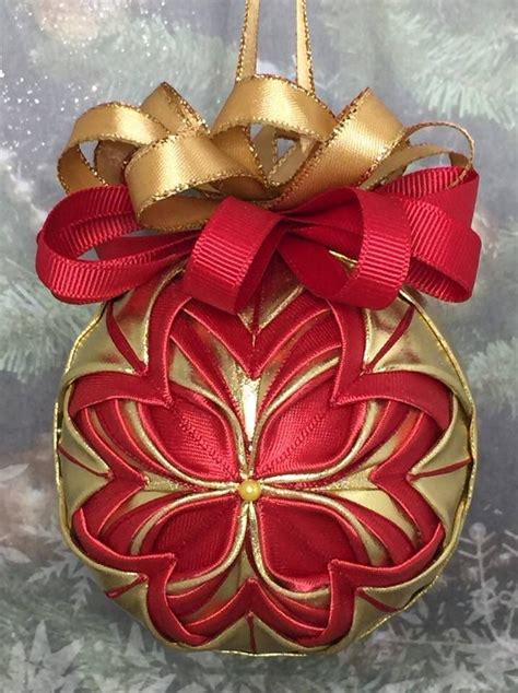 DIY Handmade Quilted Ornament in Red and Gold