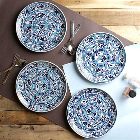 Blue hand-painted 10-inch ceramic dinner plates (set of 4) Buy Online ...