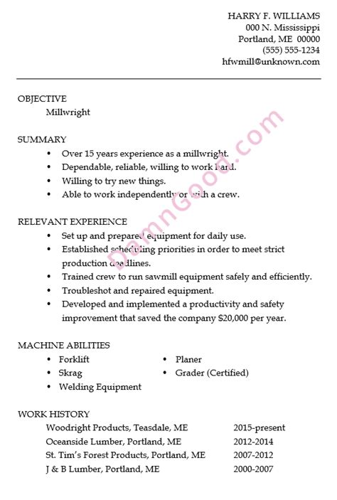 Resume Sample: Millwright - Damn Good Resume Guide