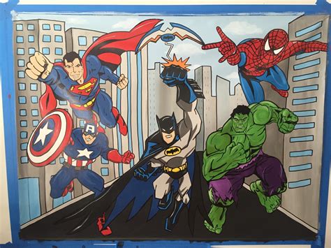 Superhero Mural Canvas Mural Cityscape by KidMuralsbyDanaR on Etsy