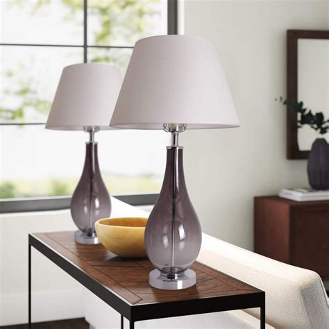 Table Lamps for Living Room Set of 2 Gray Ombre Glass 28 inch Bedside ...