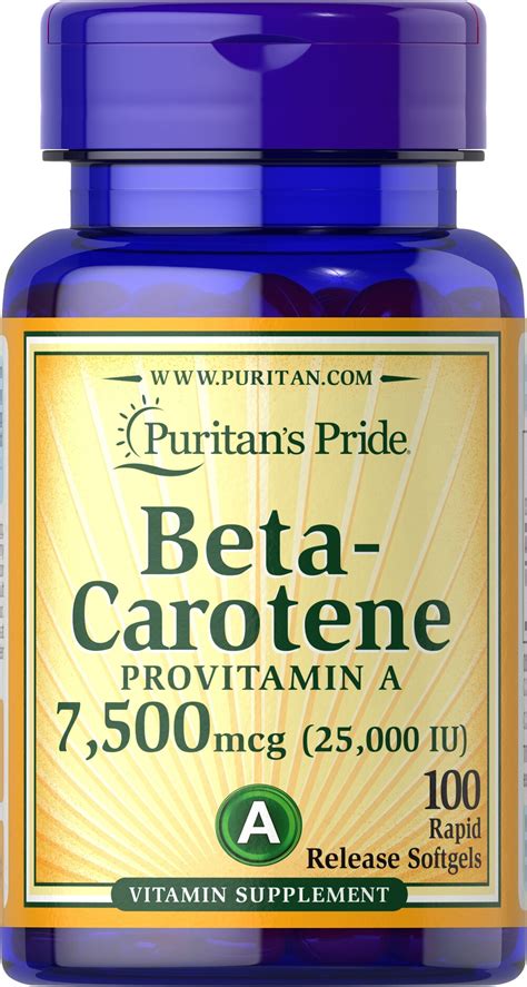 Beta-Carotene 25,000 IU, 100 Softgels (1220) | Puritan's Pride