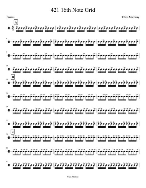 421 16th Note Grid sheet music for Percussion download free in PDF or MIDI