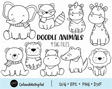 Doodle Animals Svg Baby Animal Clipart Jungle Animals Cut File - Etsy ...