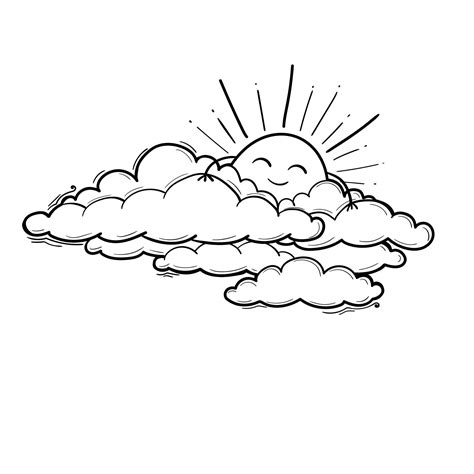 Sun and Cloud drawing in engraving outline style. Vector illustration ...