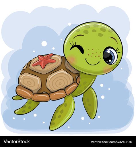 Cartoon water turtle on a blue background Vector Image