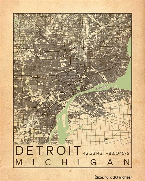 Detroit City Map Print Poster Antique Vintage Aged Detroit - Etsy