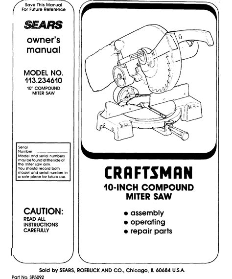 Craftsman 113234610 User Manual MITER SAW Manuals And Guides L0803249