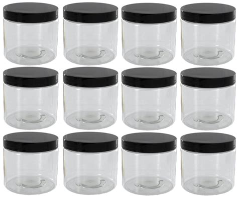 Amazon.com : Clear Plastic Jar 4 ounce with Black Ribbed Lid (Pack of ...