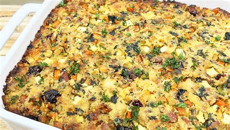 Cornbread Stuffing With Walnuts, Cranberries, Cherries- Yum!