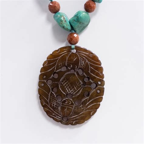 Sterling Silver, Carved Jade & Bead Pendant Necklace