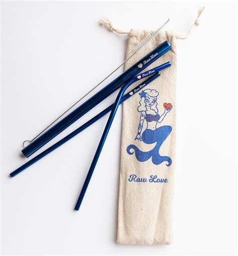 Blue Metal Straws | Set of Three Metal Straws Blue Color