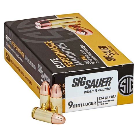 Sig Sauer Elite 9mm Luger 124gr FMJ Handgun Ammo - 50 Rounds ...