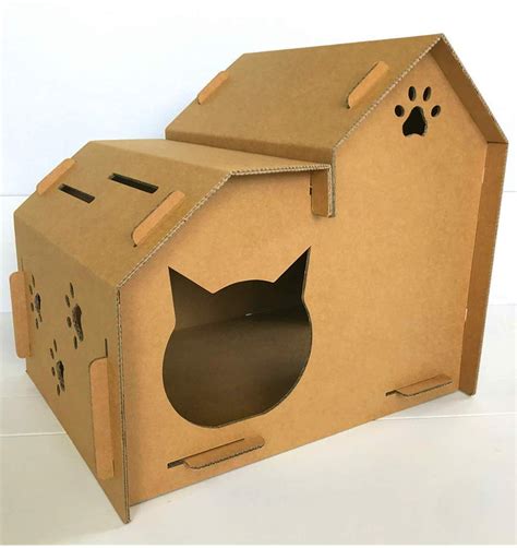 PawHut Cardboard Cat House DIY Cat Tree With Condos, Scratching Pad ...