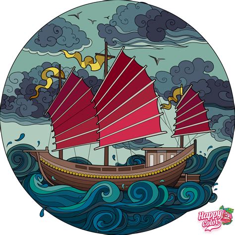 ArtStation - Traditional Chinese Junk Boat Red Sails Stock Vector