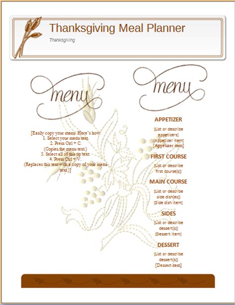 Thanksgiving Meal Planner Template MS Word | Word & Excel Templates