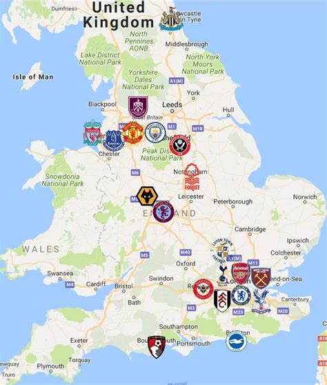 2022 15 English Premier League Stadium Map