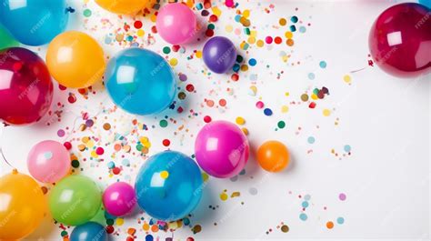 Premium AI Image | Colorful balloons and confetti on white table