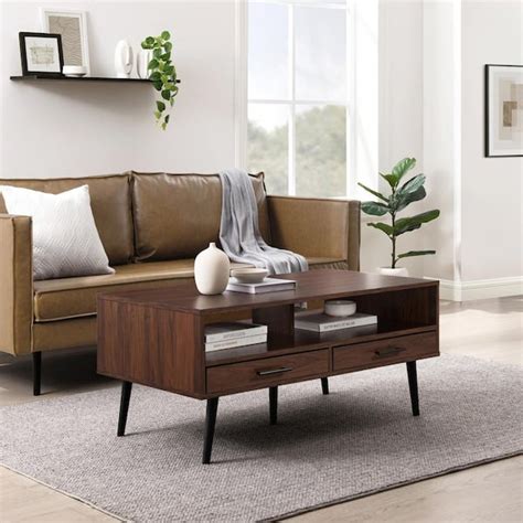 Welwick Designs 40 in. Dark Walnut Rectangle Wood Modern Coffee Table ...