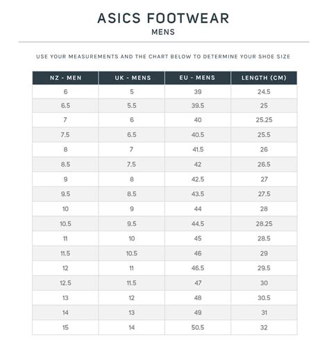 Asics Kids Shoe Size Chart