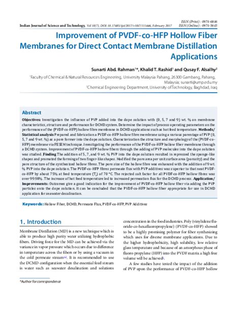 (PDF) Improvement of PVDF-co-HFP Hollow Fiber Membranes for Direct ...