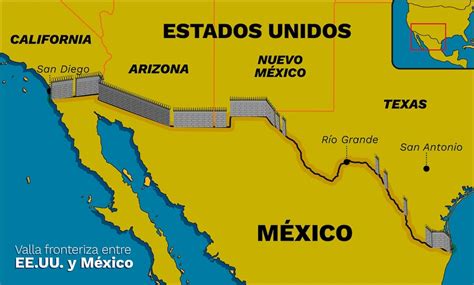 Mapa de la frontera entre mexico y estados unidos con su valla ...