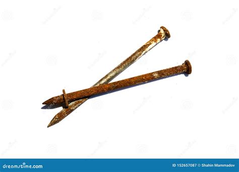 Old Rusty Iron Nails on White Background. Stock Image - Image of build ...