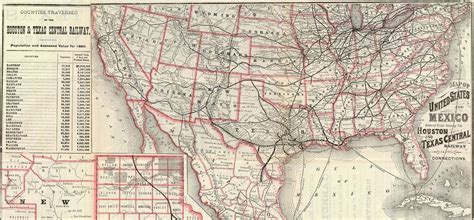 1880 US Railroad Map Including Texas and Mexico Reproduction Print on ...