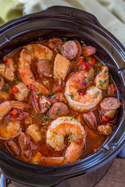 Slow Cooker Jambalaya with andouille sausage, chicken and shrimp cooked ...