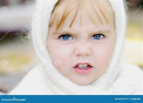 The Little Girl with an Angry Face Stock Image - Image of white, angry ...