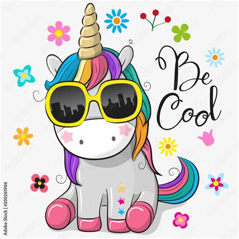 Cute unicorn with sun glasses Stock-Vektorgrafik | Adobe Stock