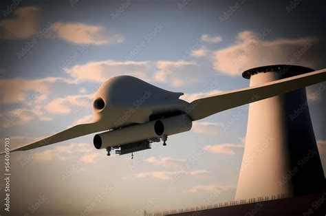 Modern military drone fly move to power station. Generation AI Stock ...