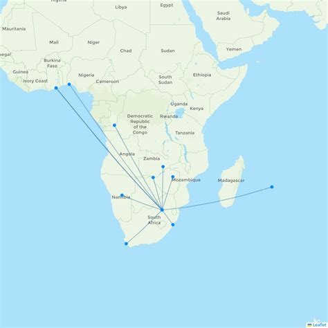 South African Airways airline routes (SA) 2024, map - Flight Routes