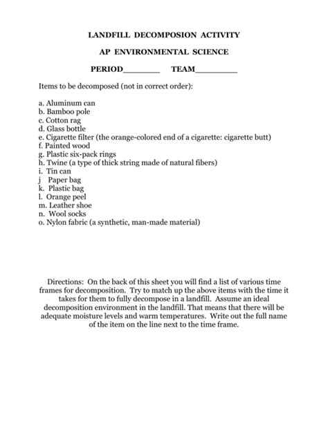 Landfill Decomposition Activity