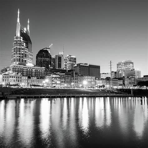 Nashville Skyline at Dusk in Black and White - Square Photograph by ...