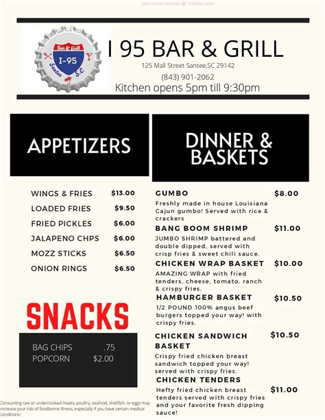 Menu at I 95 Bar & Grill, Santee, 820 Bass Dr