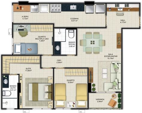 projeto apartamento 90m2 - Pesquisa Google | Apartment planning ...