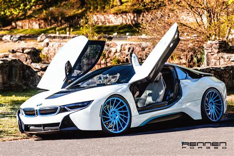 Revolutionary Machine: White BMW i8 on Blue Forged Rennen Wheels | Bmw ...