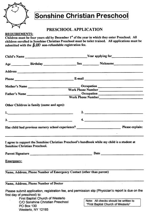 Free Preschool Forms Printables - Printable Forms Free Online