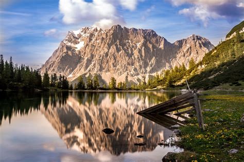 zugspitze, Mountain, Germany, Austria, Forest, Water, Reflection ...