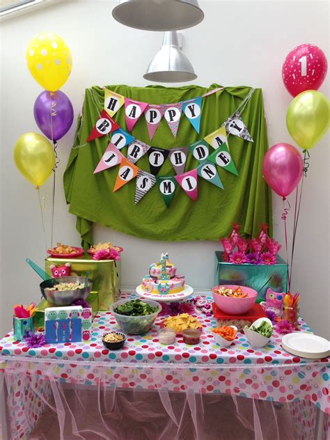 First birthday party - table decoration with owl themed cake | Cake ...